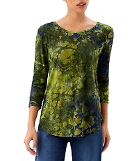 Karen Kane Burnout Jacquard Scoop Neck 3/4 Sleeve Top