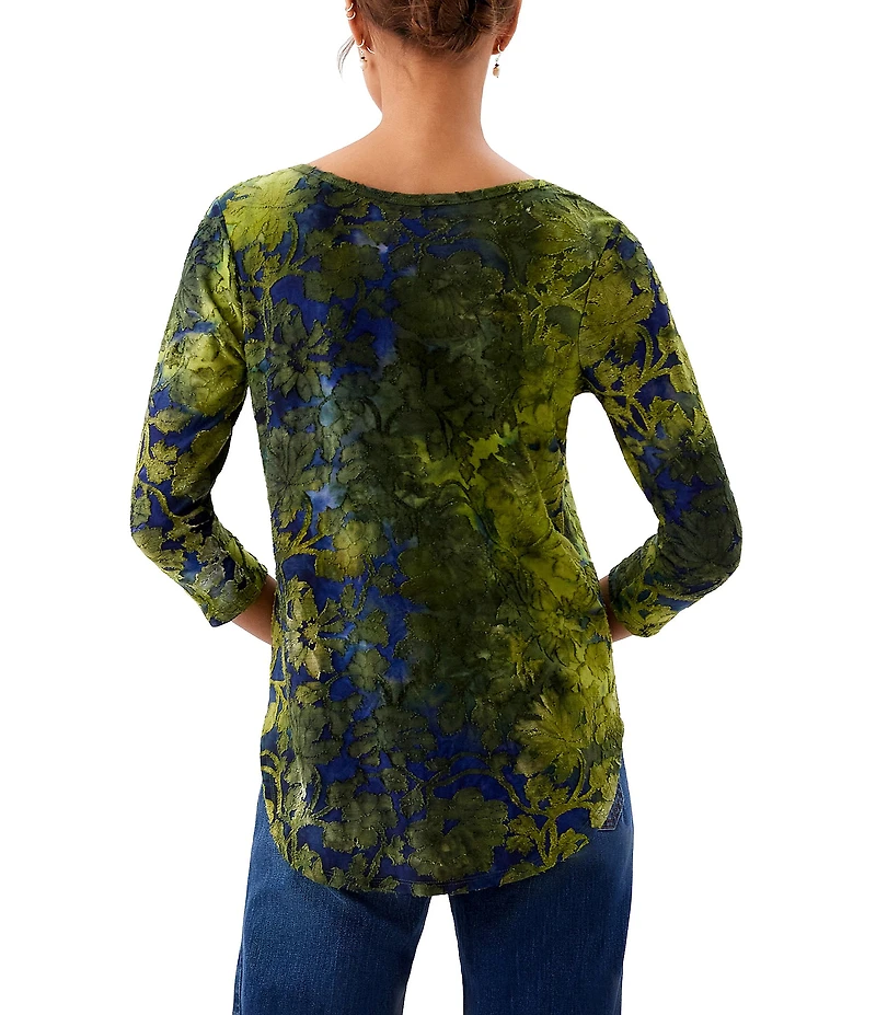 Karen Kane Burnout Jacquard Scoop Neck 3/4 Sleeve Top