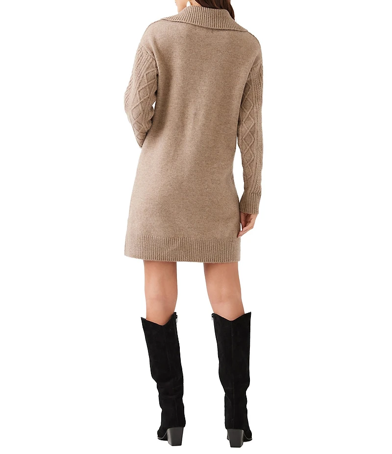 Karen Kane Cable Knit Polo Collar Long Sleeve Sweater Dress