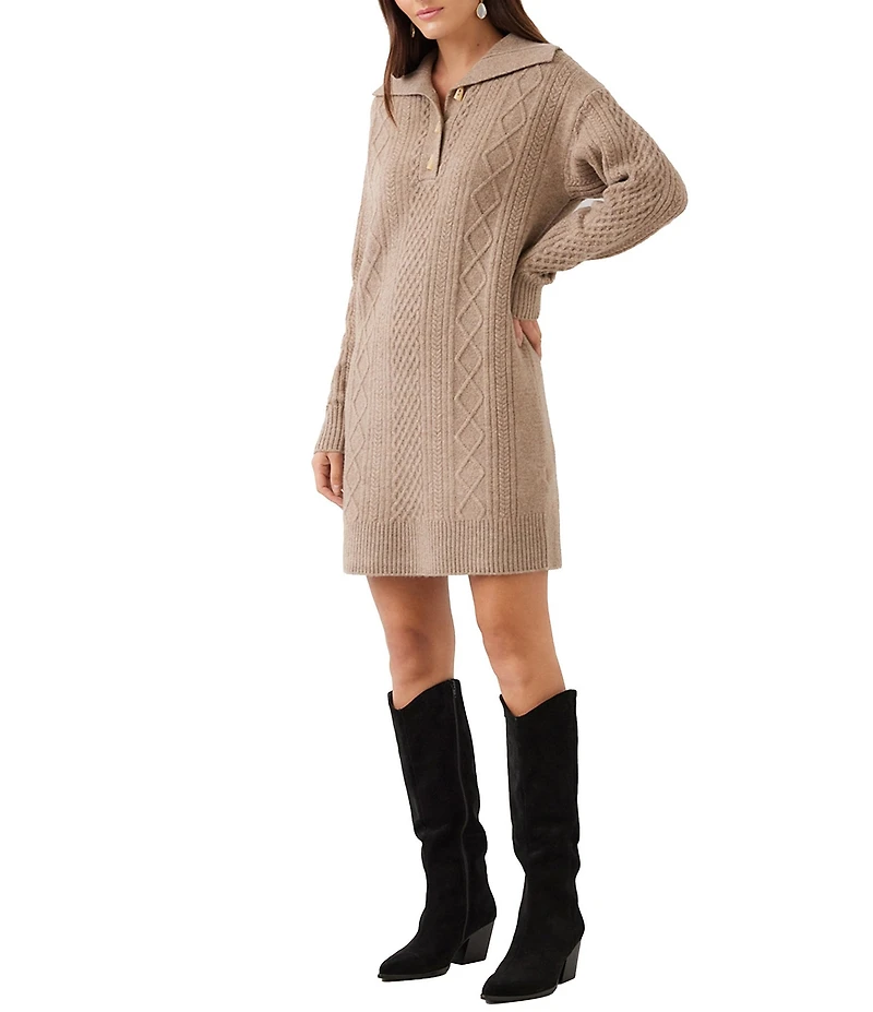 Karen Kane Cable Knit Polo Collar Long Sleeve Sweater Dress