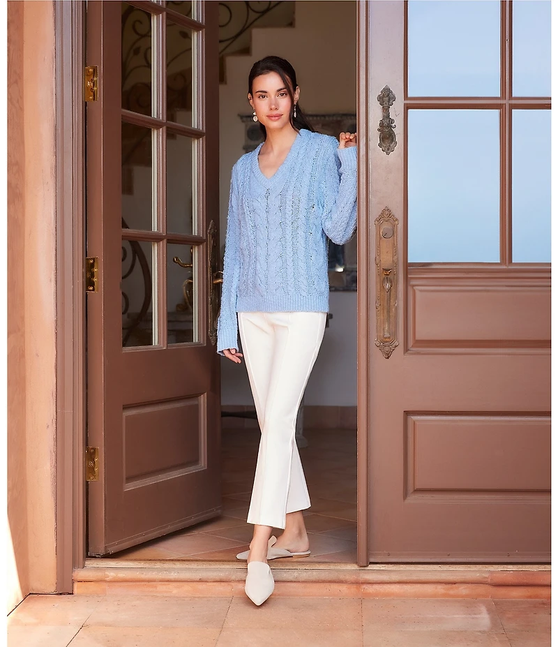 Karen Kane Cable Knit V-Neck Long Sleeve Sweater