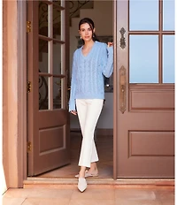 Karen Kane Cable Knit V-Neck Long Sleeve Sweater