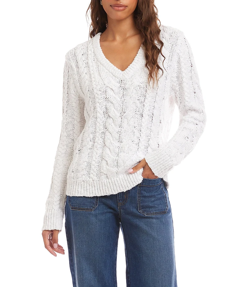 Karen Kane Cable Knit V-Neck Long Sleeve Sweater