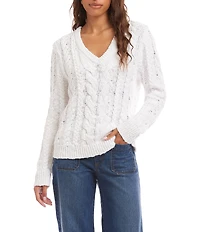Karen Kane Cable Knit V-Neck Long Sleeve Sweater