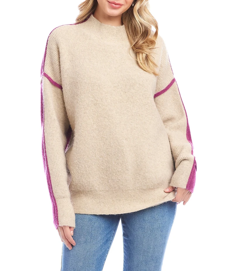 Karen Kane Colorblock Mock Neck Long Sleeve Sweater