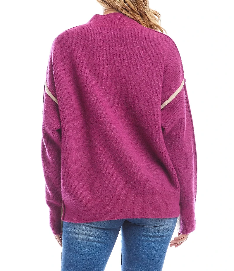Karen Kane Colorblock Mock Neck Long Sleeve Sweater