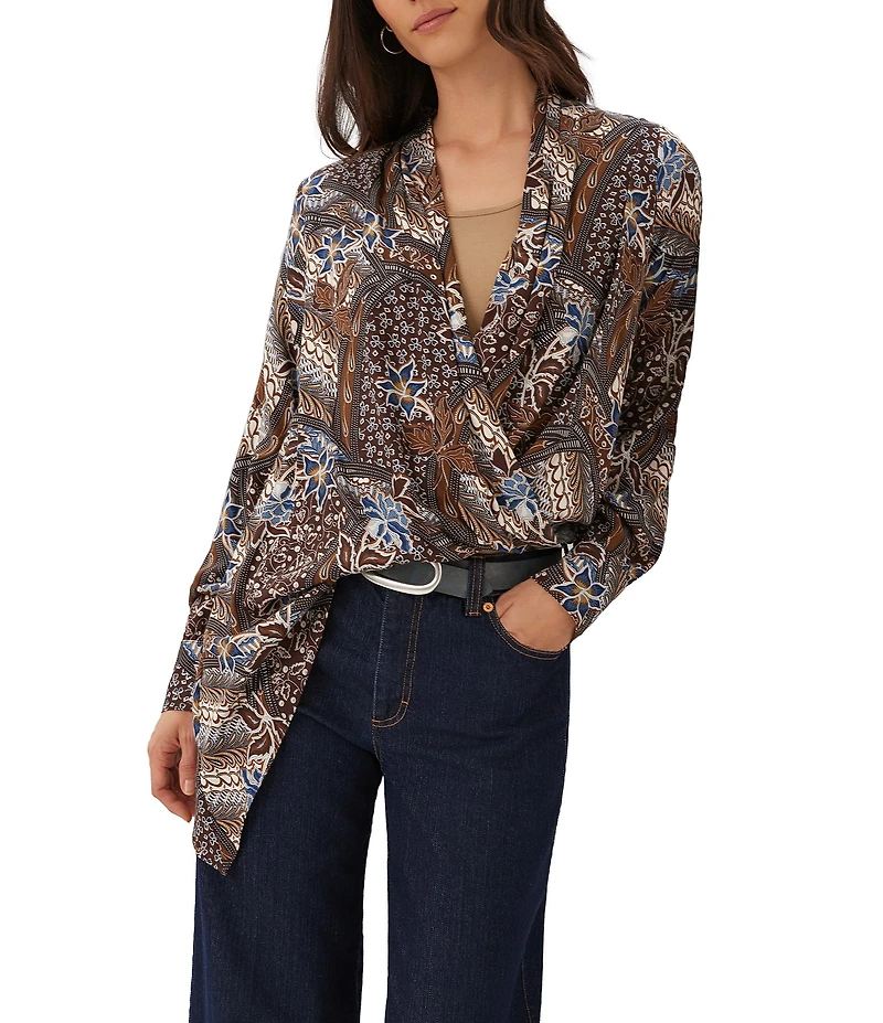 Karen Kane Contrast Double Layer Wrap Long Sleeve Top