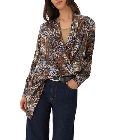 Karen Kane Contrast Double Layer Wrap Long Sleeve Top