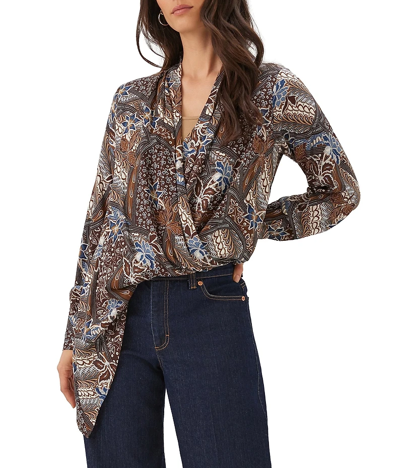 Karen Kane Contrast Double Layer Wrap Long Sleeve Top