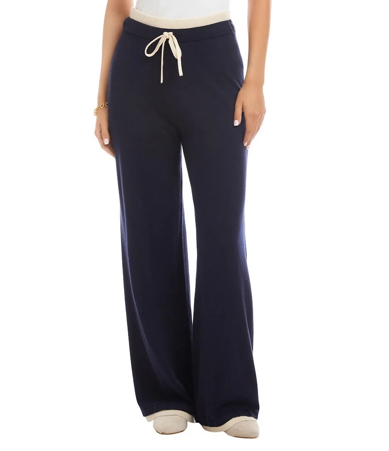 Karen Kane Contrast Drawstring Coordinating Wide Leg Sweater Knit Pants
