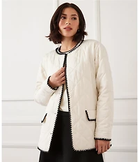 Karen Kane Contrast Edge Stitch Quilted Crew Neck Button Front Jacket