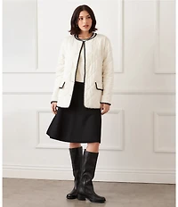 Karen Kane Contrast Edge Stitch Quilted Crew Neck Button Front Jacket