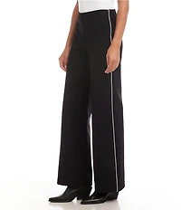 Karen Kane Contrast Piped Wide Leg High Rise Pull-On Pants