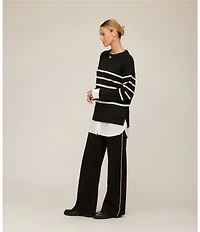 Karen Kane Contrast Piped Wide Leg High Rise Pull-On Pants