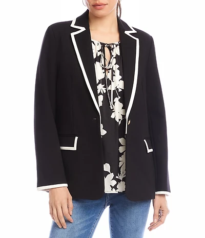 Karen Kane Contrast Ponte Knit Notch Lapel One Button Blazer