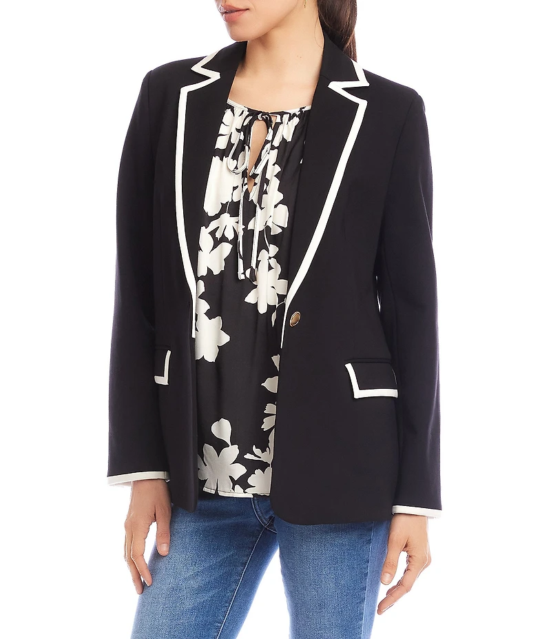 Karen Kane Contrast Ponte Knit Notch Lapel One Button Blazer