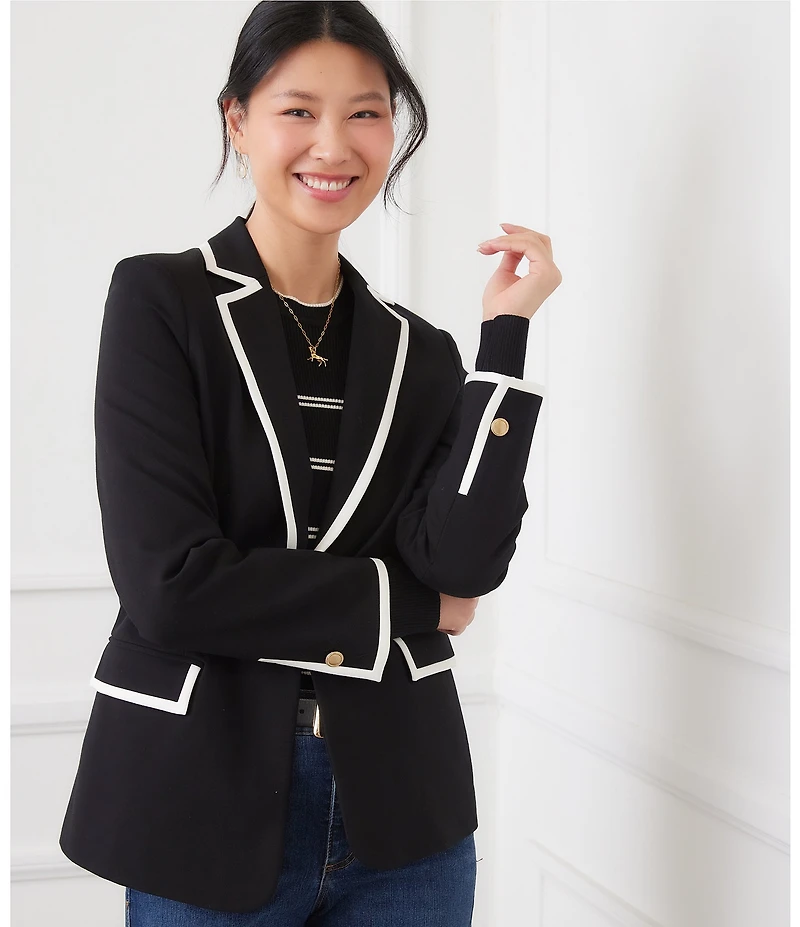 Karen Kane Contrast Ponte Knit Notch Lapel One Button Blazer