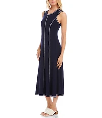 Karen Kane Contrast Stitch Scoop Neck Sleeveless A-Line Midi Dress