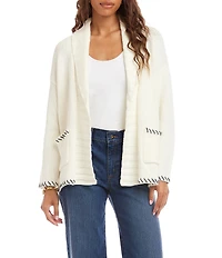 Karen Kane Contrast Stitch Shawl Collar Long Sleeve Open Front Cardigan