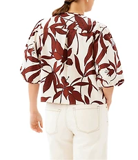 Karen Kane Coordinating Coco Bloom Stretch Woven Scoop Neck Puff Sleeve Button Front Shirt