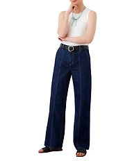 Karen Kane Coordinating Denim Seam Detail High-Rise Wide Leg Jeans