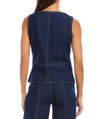 Karen Kane Coordinating Denim V-Neck Sleeveless Button Front Vest