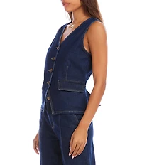 Karen Kane Coordinating Denim V-Neck Sleeveless Button Front Vest