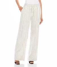 Karen Kane Coordinating Linen Blend Striped High Rise Wide Leg Drawstring Pants