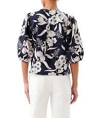 Karen Kane Coordinating Peony Print Puff Sleeve Button Front Top