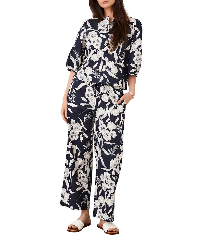 Karen Kane Coordinating Peony Print Puff Sleeve Button Front Top