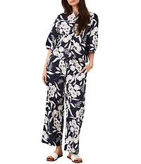Karen Kane Coordinating Peony Print Puff Sleeve Button Front Top