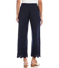 Karen Kane Coordinating Poplin High Rise Wide Leg Embroidered Scalloped Hem Cropped Pants