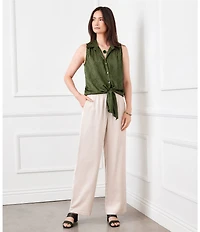 Karen Kane Coordinating Satin High Rise Wide Leg Pants