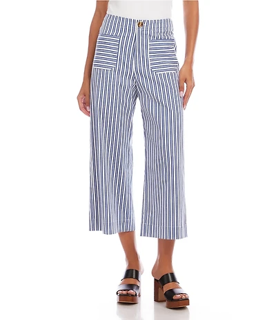 Karen Kane Coordinating Stretch Woven Yarn-Dye Stripe Wide Leg Cropped Pants