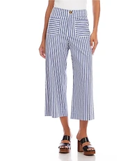 Karen Kane Coordinating Stretch Woven Yarn-Dye Stripe Wide Leg Cropped Pants