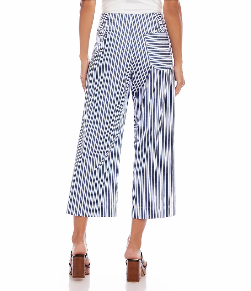 Karen Kane Coordinating Stretch Woven Yarn-Dye Stripe Wide Leg Cropped Pants