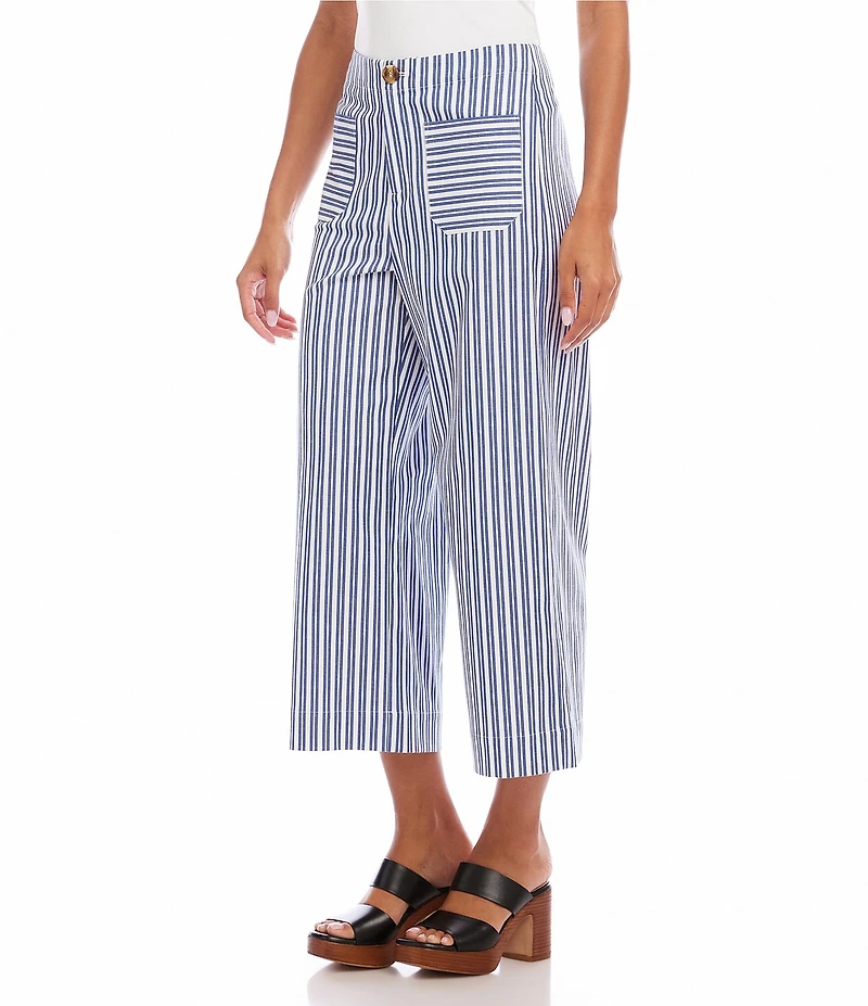 Karen Kane Coordinating Stretch Woven Yarn-Dye Stripe Wide Leg Cropped Pants