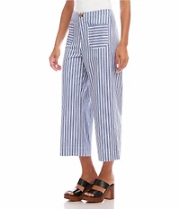 Karen Kane Coordinating Stretch Woven Yarn-Dye Stripe Wide Leg Cropped Pants