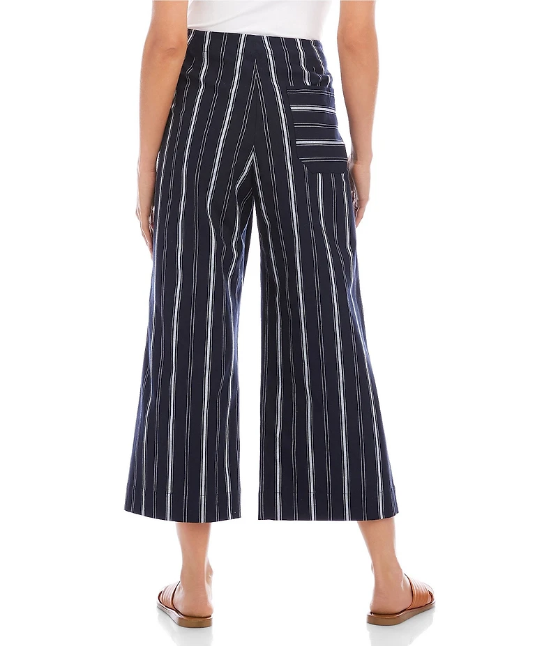Karen Kane Coordinating Stretch Woven Yarn-Dye Stripe Wide Leg Cropped Pants