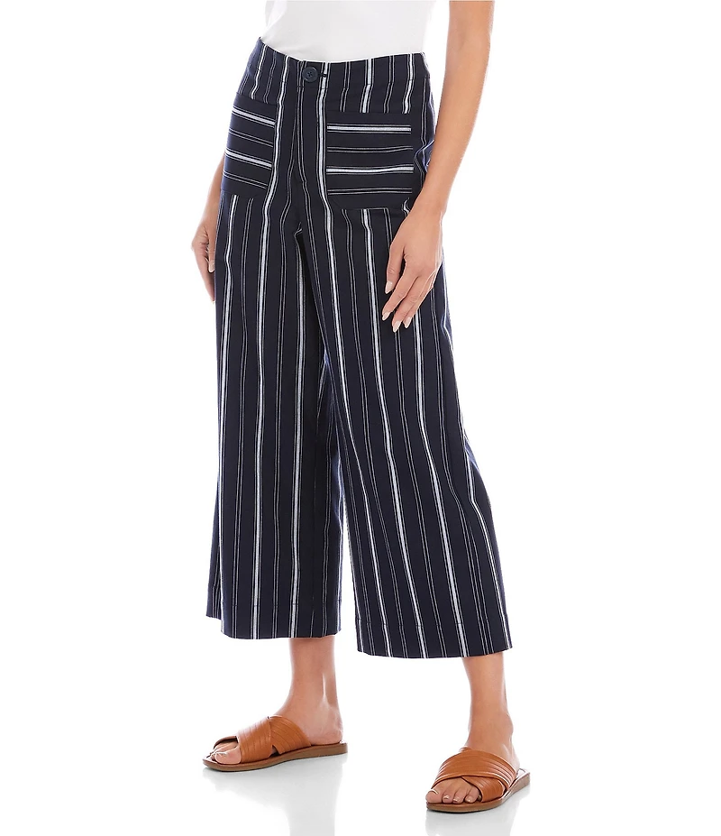 Karen Kane Coordinating Stretch Woven Yarn-Dye Stripe Wide Leg Cropped Pants