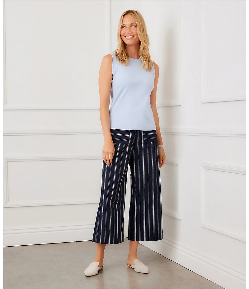 Karen Kane Coordinating Stretch Woven Yarn-Dye Stripe Wide Leg Cropped Pants