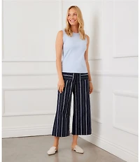 Karen Kane Coordinating Stretch Woven Yarn-Dye Stripe Wide Leg Cropped Pants
