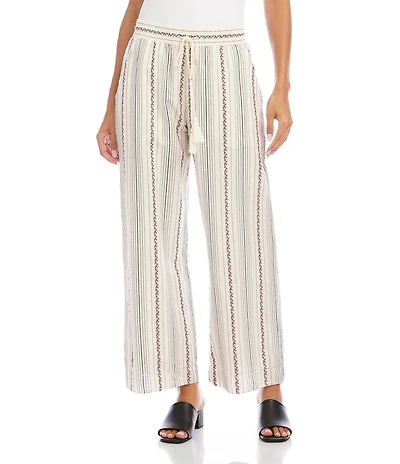 Karen Kane Coordinating Stripe Embroidered High Rise Wide Leg Cropped Pants
