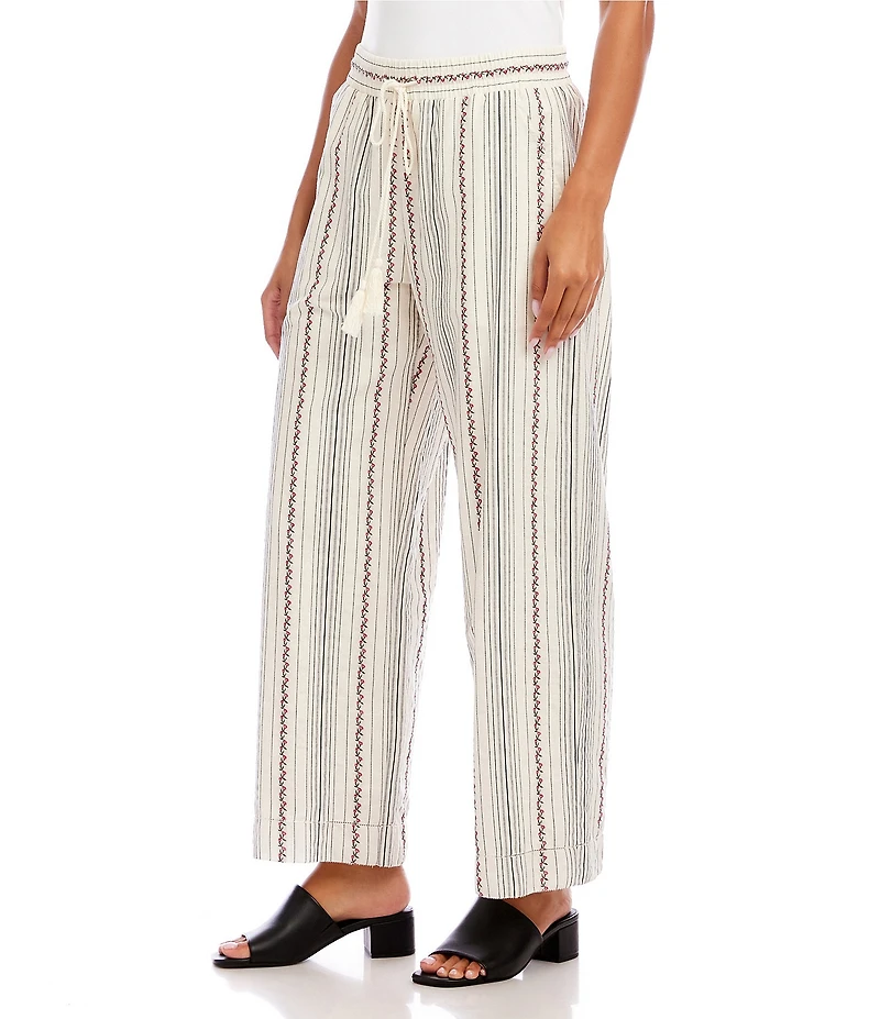Karen Kane Coordinating Stripe Embroidered High Rise Wide Leg Cropped Pants