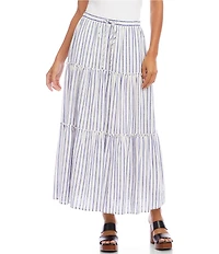 Karen Kane Coordinating Striped Linen Blend Adjustable Drawstring A-Line Midi Skirt