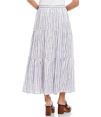 Karen Kane Coordinating Striped Linen Blend Adjustable Drawstring A-Line Midi Skirt