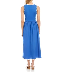 Karen Kane Cotton Knit Interlock Contrast Edge Stitch Scoop Neck Sleeveless A-Line Midi Dress