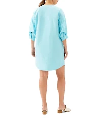 Karen Kane Cotton Poplin V-Neck 3/4 Lantern Sleeve Shirt Dress