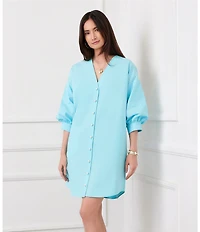 Karen Kane Cotton Poplin V-Neck 3/4 Lantern Sleeve Shirt Dress