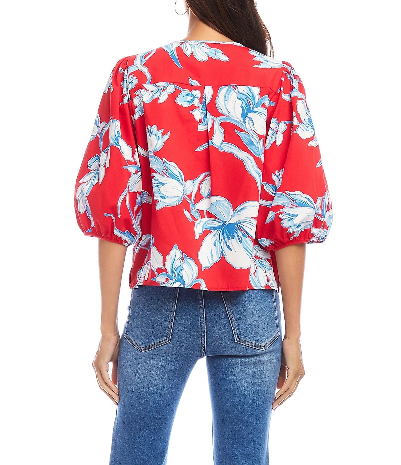 Karen Kane Cotton Puff Sleeve Button Front Shirt